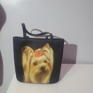 Yorkie dog black hobo shoulder purse